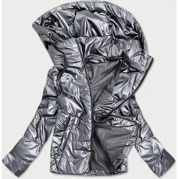 Dámská bunda Stříbrná lesklá dámská bunda s kapucí (B9575) odstíny šedé 46