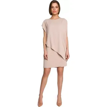 Dámské šaty S262 Vrstvené šaty - béžové EU XL