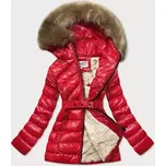 Červená lesklá zimní bunda s mechovitou kožešinovou podšívkou (w674) odstíny červené XXL (44)