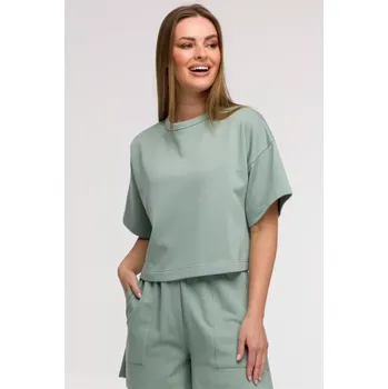 Dámské oblečení B294 Oříznutá mikina s krátkým rukávem - mátová EU S/M
