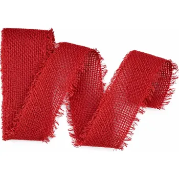 Stuha Stuha bavlněná VILLAGE SOUL Ruby Red červená 40mm x 2m (12,-Kč/m) (Stuha bavlněná, barva červená, oboustranná, s třásnitými okraji)