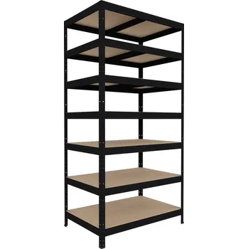 regál Regál do domácnosti Biedrax 35 x 60 x 210 cm, černý, 7 polic MDF, nosnost 200 kg na polici