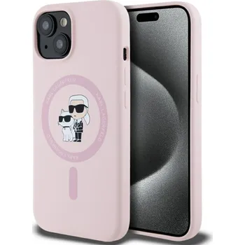 Pouzdro na mobilní telefon Karl Lagerfeld Silicone MagSafe iPhone 15 růžový Karl&Choupette