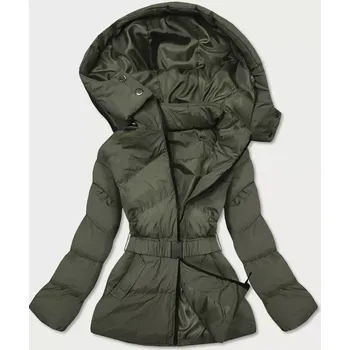 Dámská prošívaná bunda v khaki barvě s opaskem pro přechodné období (23060-2) odstíny zelené S (36)