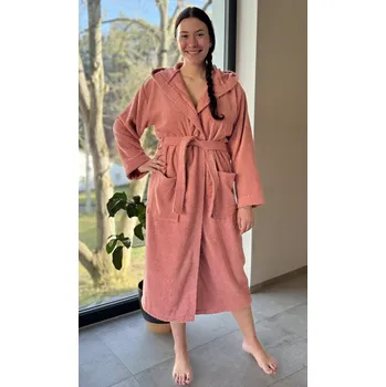 Dámský župan Dámský župan dlouhý s kapucí Broskev lososová L