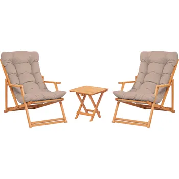 Zahradní sestava Sada zahradního nábytku Triol se stolem a dvěma lehátky z masivu hnědá