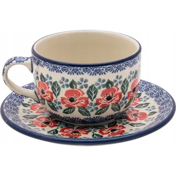 ŠÁLEK 200 ml s podšálkem Ceramika Artystyczna Bolesławiec dekor 1490 KVĚTY