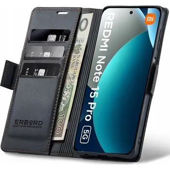 Pouzdro na mobilní telefon Flipové pouzdro Erbord pro Xiaomi Redmi Note 15 Pro 5G, černé