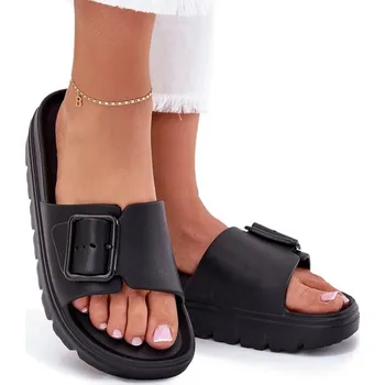 Dámské pantofle NAZOUVÁKY DÁMSKÉ PĚNOVÉ LEHKÉ NA PLATFORMĚ S PŘEZKOU ČERNÉ 38