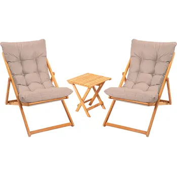 Zahradní sestava Sada zahradního nábytku Myne se stolem a dvěma lehátky z masivu hnědá