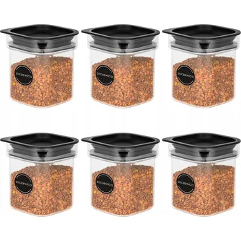 Dóza na potraviny 6x Nádoby na potraviny, cereálie, rýži, mouku, sypké suroviny 0,6 l + samolepicí štítky