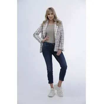 Dámské sako Dvouřadové kárované sako v barvě ecru (AG3-1980) odstíny bílé S (36)