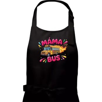 Kuchyňská zástěra Máma bus - žlutý autobus - Dámská zástěra na vaření - Univerzální velikost ( Černá )