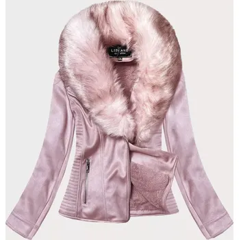 Dámská semišová bunda ramoneska v pudrově růžové barvě s kožešinou (6501big) odstíny růžové 50