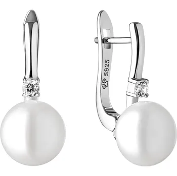 Náušnice ANNA PERLY Elegantní visací náušnice z rhodiovaného stříbra s pravou bílou perlou