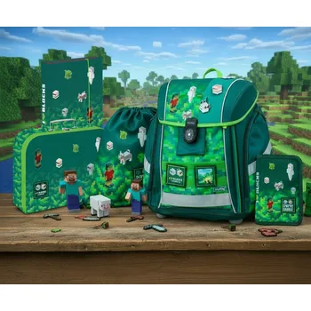 Školní batoh Oxybag Školní set 5ks PREMIUM LIGHT Playworld ve stylu Minecraft sada batoh, penál a doplňky 0-75726/05
