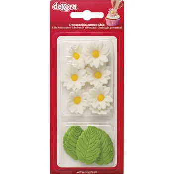 Jedlá dekorace na dort DEKORA Cukrové květiny sedmikrásky a lístky