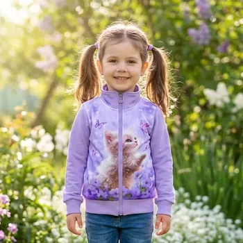 Dívčí mikina Dívčí mikina Kugo SM3630 fialová s kočičkou