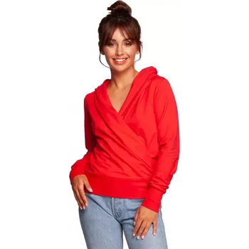 Dámský svetr B246 Zavinovací svetr s kapucí - červený EU XL