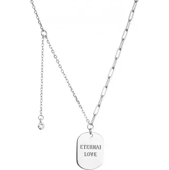 Náhrdelník Stříbrný náhrdelník placička ETERNAI LOVE a přívěsek s mini zirkonkem 12070.1