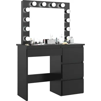 Toaletní stolek Černý toaletní stolek se světly a zásuvkami