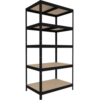 regál Regál do domácnosti Biedrax 50 x 90 x 210 cm, černý, 5 polic MDF, nosnost 200 kg na polici