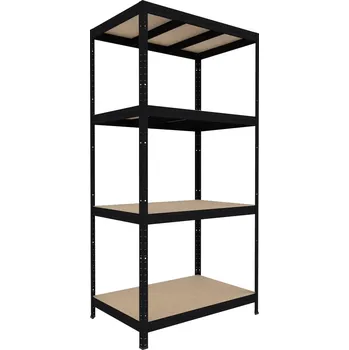 Dílenský regál Kovový regál do sklepa Biedrax 60 x 120 x 180 cm, černý - 4 police MDF