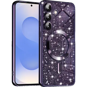 Pouzdro na mobilní telefon Techsuit Luxury Glitter MagSafe pro Samsung Galaxy S25 v tmavě fialové