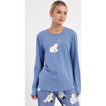 Pánská móda Dámské pyžamo dlouhé Méďa a tučňák modrošedá S