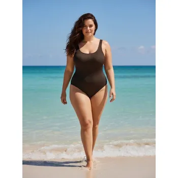 Dámské plavky Sinsay - Žebrované jednodílné plavky - tmavě hnědá - 636IL-89X - 636IL-89X-M