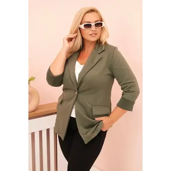 Dámská viskózová blazer Plus Size s dlouhým rukávem a límcem khaki UNI