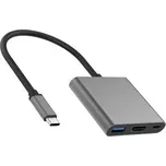 PremiumCord Adaptér USB-C na HDMI + USB3.0 + PD, rozlišení 4K a FULL HD 1080p