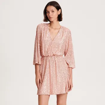 Dámské šaty Reserved - Flitrové mini šaty - pastelově růžová - 1435N-03X - 1435N-03X-XS