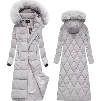 Šedá dlouhá dámská zimní bunda s kapucí (7688BIG) odstíny šedé 52