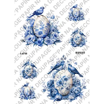 Umělecký papír Rýžový a soft papír na decoupage - Velikonoce modré - KB4758 Materiál: Soft, Rozměr: A4
