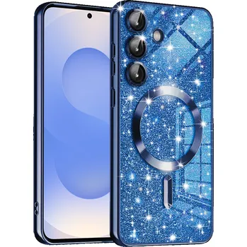 Pouzdro na mobilní telefon Techsuit Luxury Glitter MagSafe pro Samsung Galaxy S25 v tmavě modré
