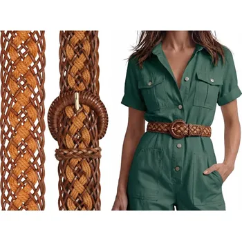 Opasek Pásek v boho stylu, kožený pletený hnědý, k šatům i kalhotám