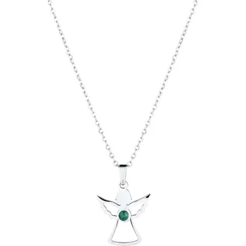 Náhrdelník Ocelový náhrdelník anděl se Swarovski krystaly zelený 42043.3