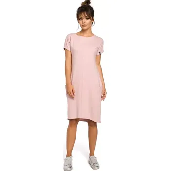 Dámské šaty B050 Midi šaty s kapsami ve švu - pudrové EU M