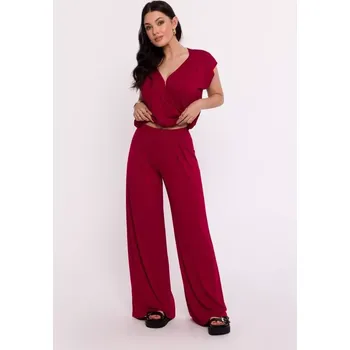 Dámské kalhoty B289 Viskózové kalhoty s elastickým pasem - bordó EU M