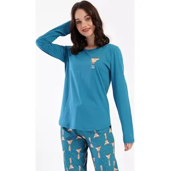 Pánská móda Dámské pyžamo dlouhé Malá žirafa petrolejová S