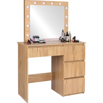 Toaletní stolek Toaletní stolek v dřevěném dekoru s LED zrcadlem a 4 zásuvkami