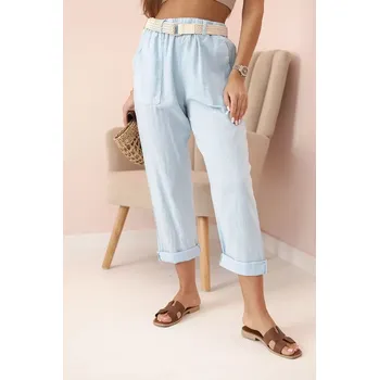 Dámské kalhoty Dámské lněné kalhoty s bavlnou a páskem modré UNI