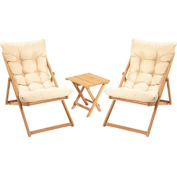 Zahradní sestava Sada zahradního nábytku Myne se stolem a dvěma židlemi z masivu hnědá/krémová