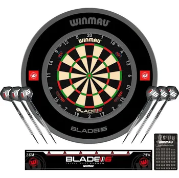 Kompletní šipkařský set s terčem Winmau Blade 6 Triple Core, černý surroundem, 2 sety šipek, startov