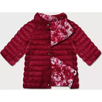 Červená/květovaná oboustranná dámská plus size bunda se 3/4 rukávy Minority (M23-7010-16) odstíny červené 56