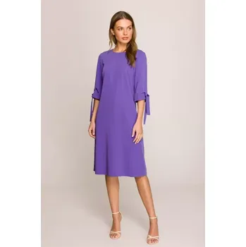 Dámské šaty S393 Šaty áčkového střihu s vázacími rukávy - fialové EU M