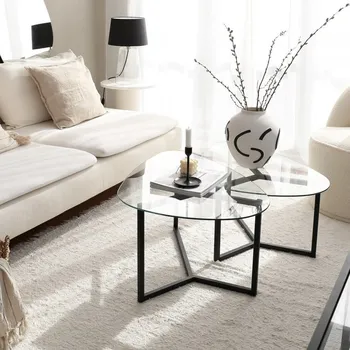 Konferenční stolek ASIR Sada konferenčních stolků BELLISIMO sklo, černý Rozbale(v)no