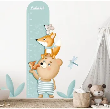 Samolepící dekorace Nálepky na zeď metr lesní zvířátka tyrkysový - Plotbase, s.r.o., 120x30cm