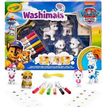 Figurka CRAYOLA - Sada aktivit Washimals Tlapková patrola se 4 štěňátky, 6 omyvatelnými fixy, 40